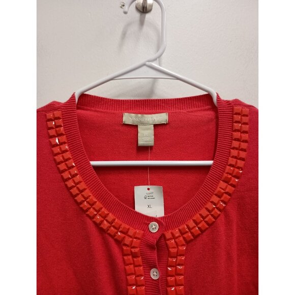 Banana Republic Cardigan Womens Size XL Pink Embellished Preppy Button Up NEW - Picture 2 of 12